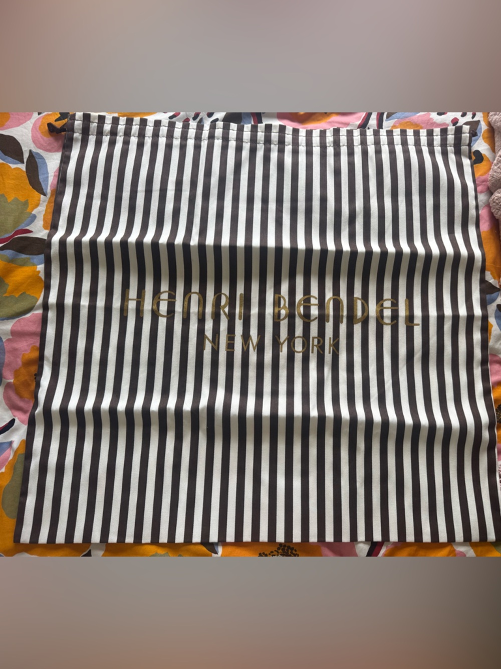 Henri Bendel Black and White Striped Logo Dust Bag